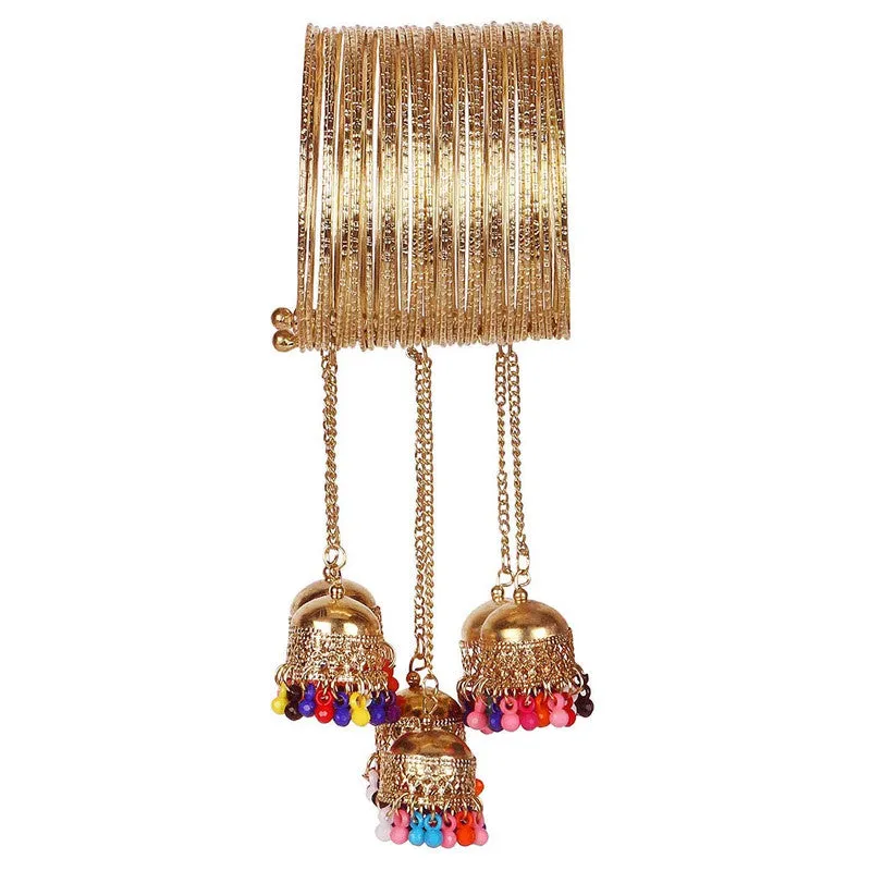 Golden Bangle Bracelet with Multicolor Bead Jhumki