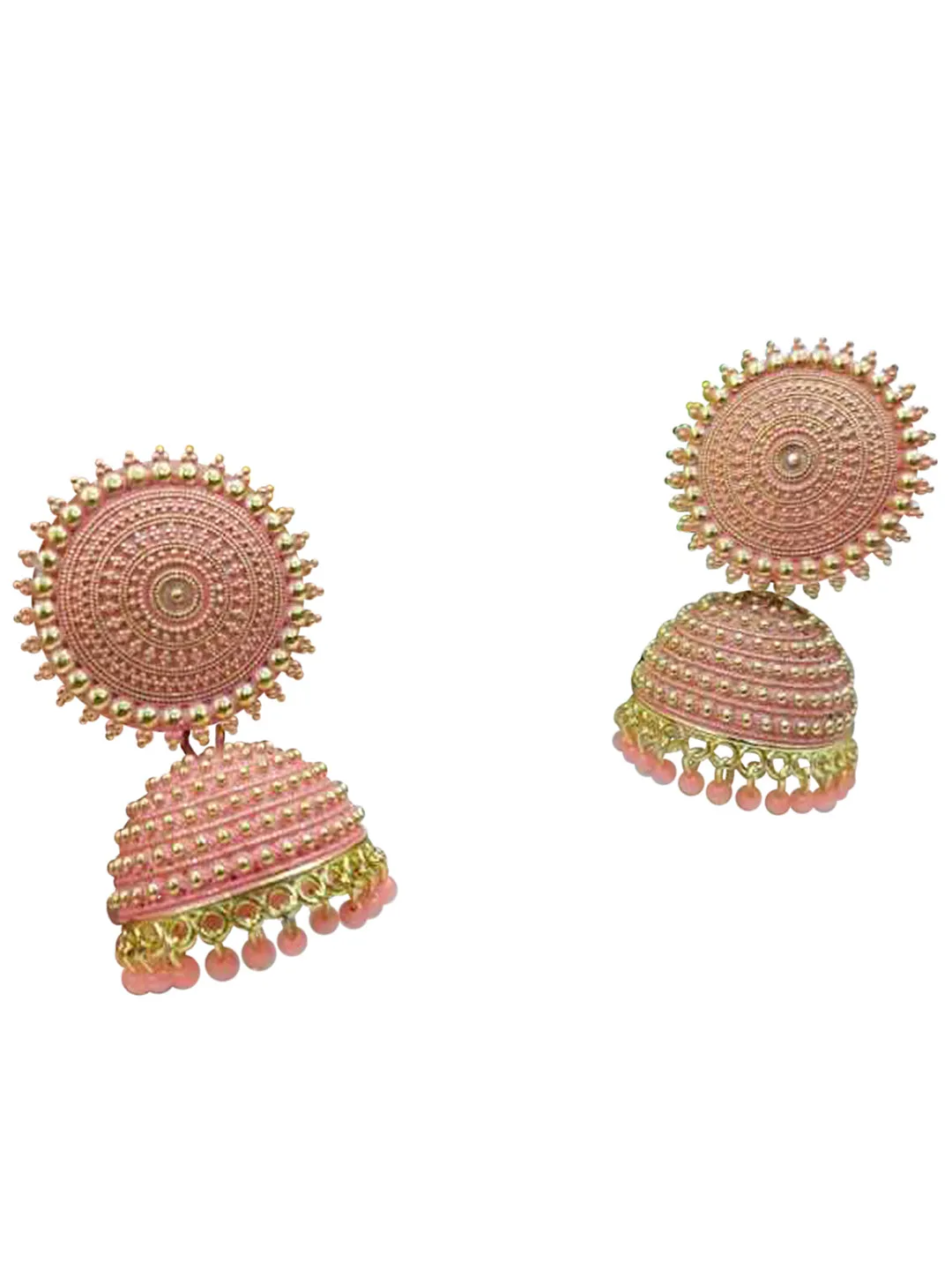 Golden Peach Pearls Dome Jhumka
