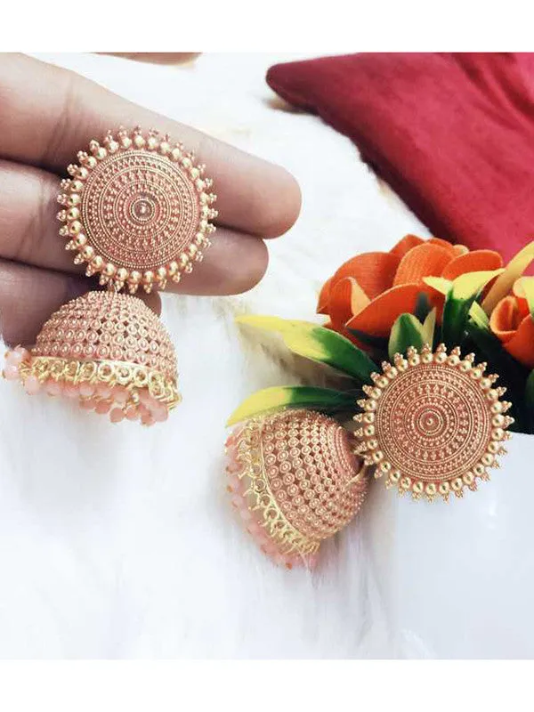 Golden Peach Pearls Dome Jhumka