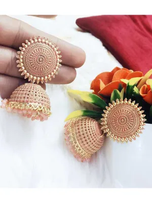 Golden Peach Pearls Dome Jhumka