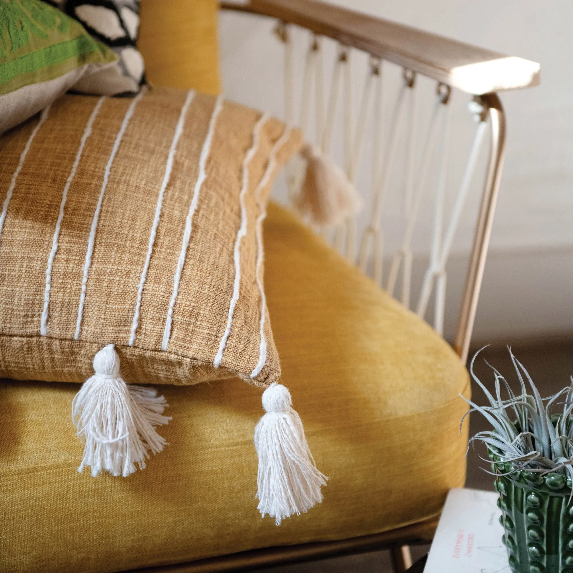 GOLDEN STRIPES COTTON TASSEL PILLOW
