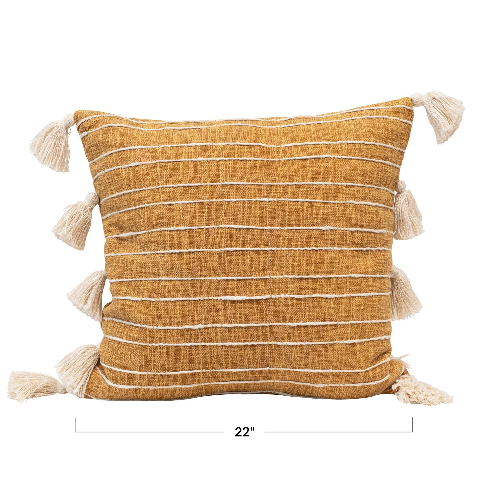 GOLDEN STRIPES COTTON TASSEL PILLOW