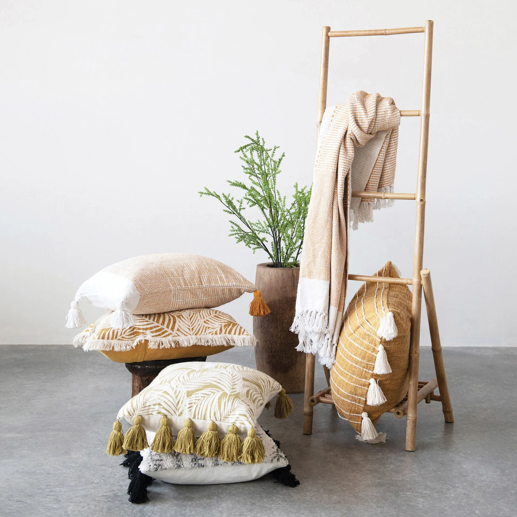 GOLDEN STRIPES COTTON TASSEL PILLOW