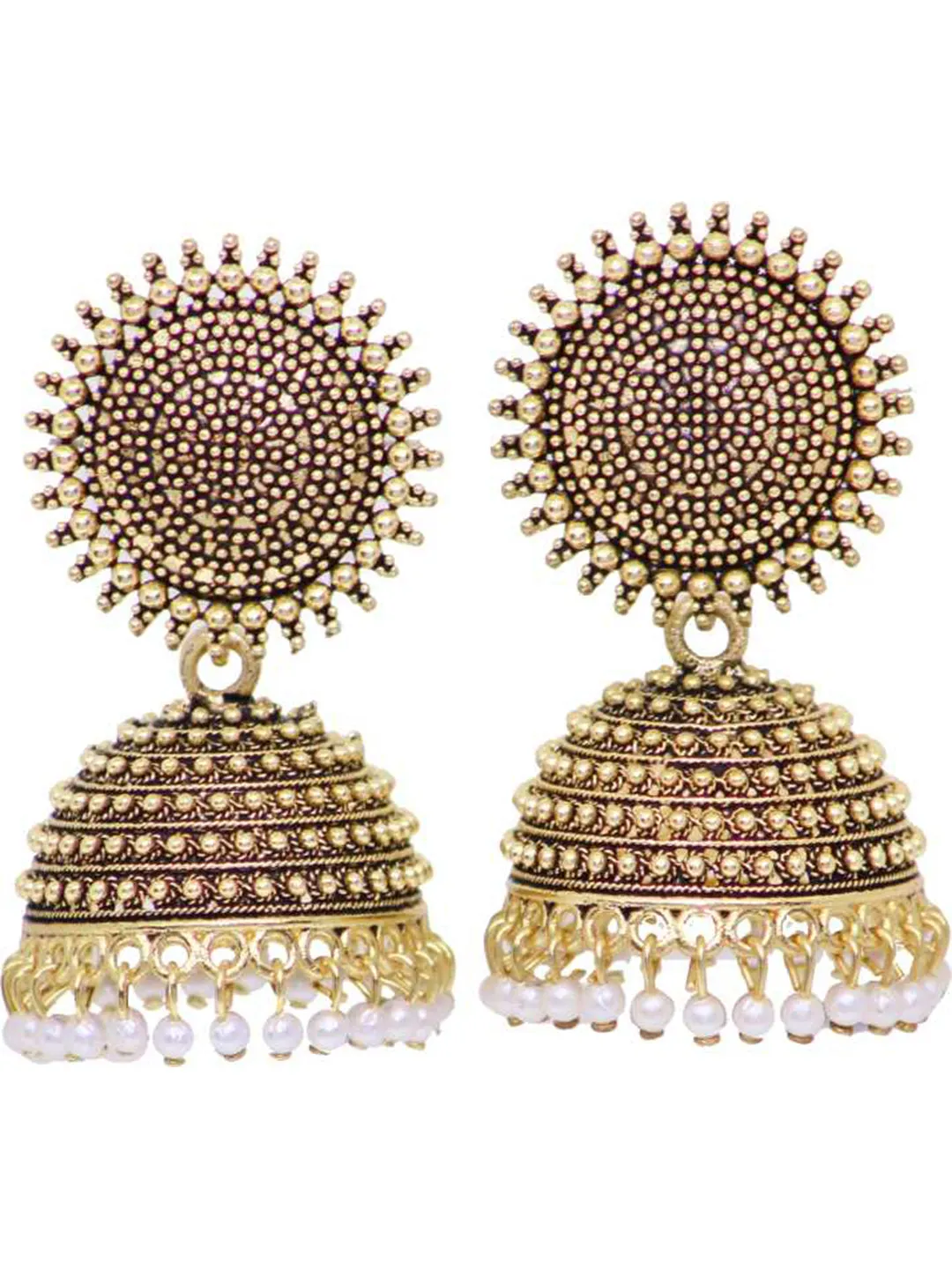 Golden White Pearls Dome Shape Jhumka