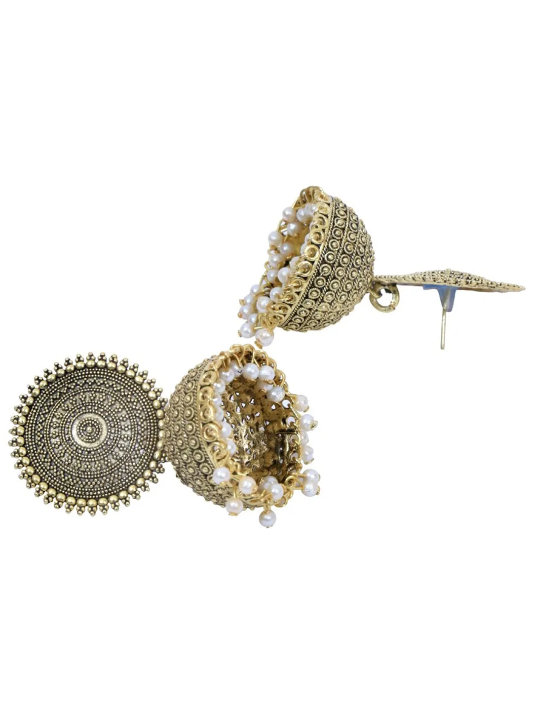 Golden White Pearls Dome Shape Jhumka