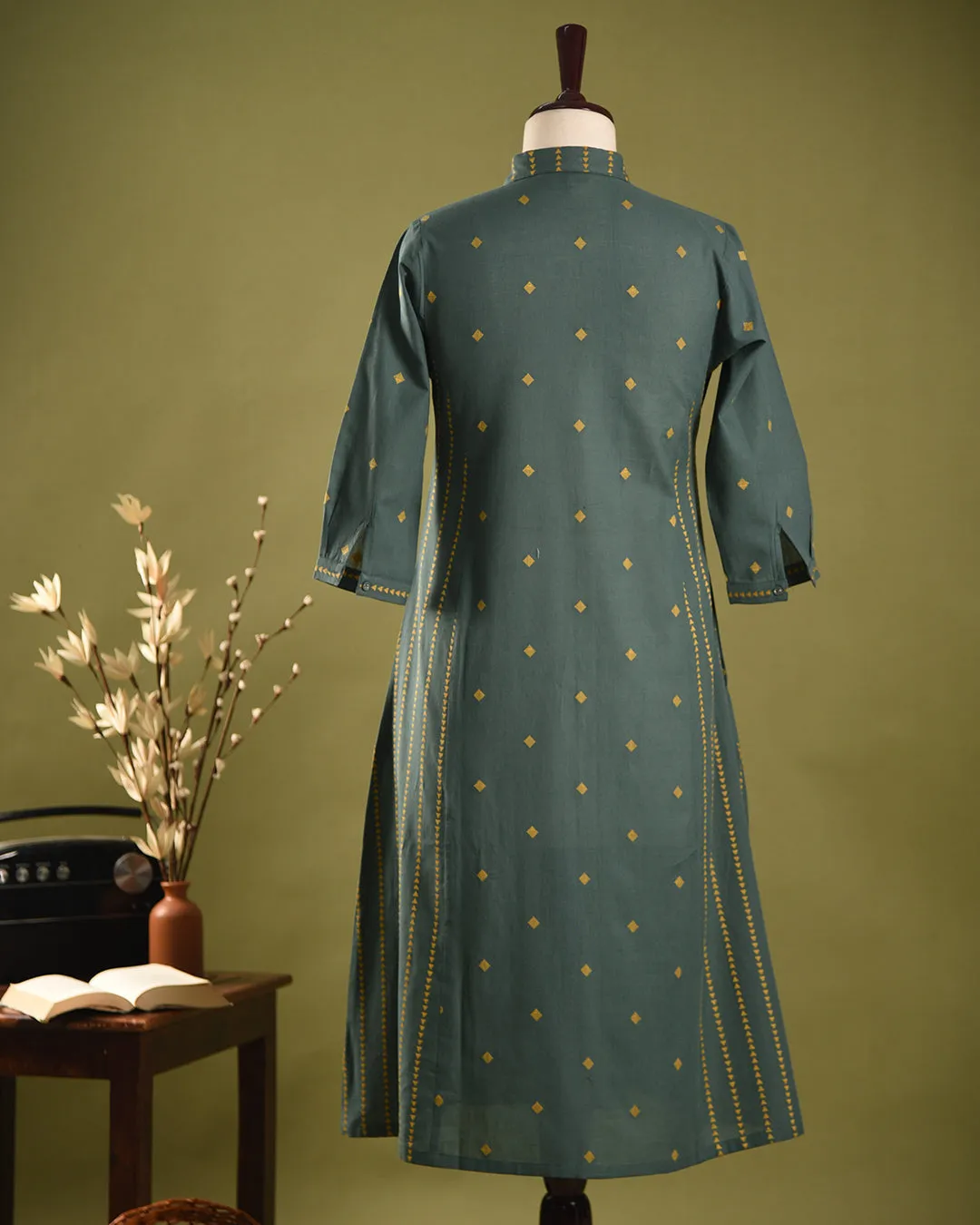 Green Cotton Handloom Woven Ready-To-Wear A Line Co-ord Set With Cullottes