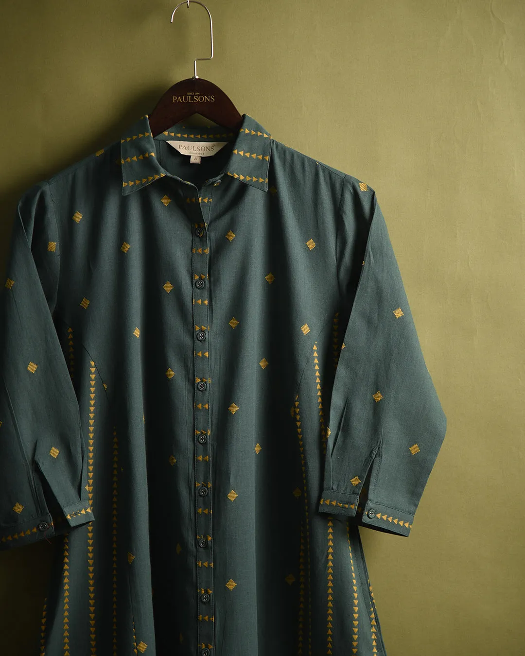 Green Cotton Handloom Woven Ready-To-Wear A Line Co-ord Set With Cullottes