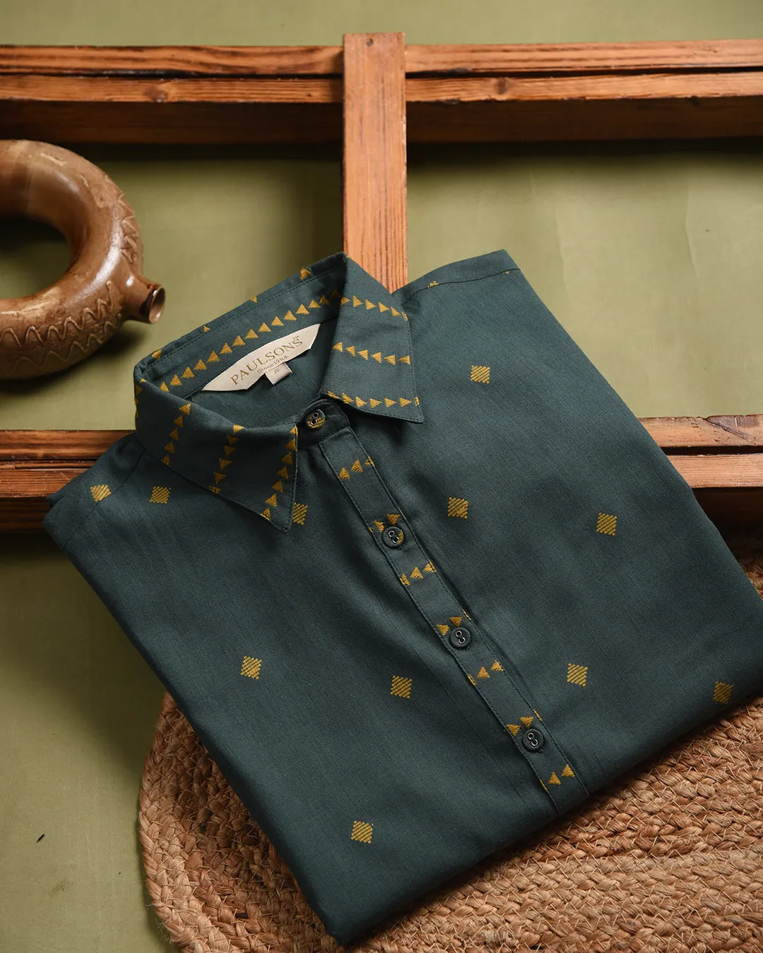 Green Cotton Handloom Woven Ready-To-Wear A Line Co-ord Set With Cullottes
