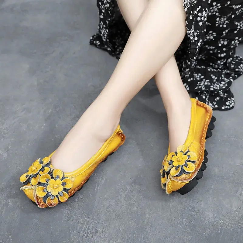 Green Loafers Women's Shoes Shockproof Ladies Ballet Flats Genuine Leather Shoes Woman Soft Moccasin Flat Slip On Walking Shoes
