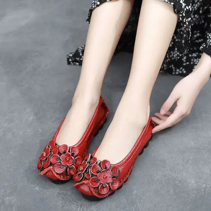 Green Loafers Women's Shoes Shockproof Ladies Ballet Flats Genuine Leather Shoes Woman Soft Moccasin Flat Slip On Walking Shoes