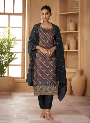 Grey Embroidered Stylish Pant Style Suit