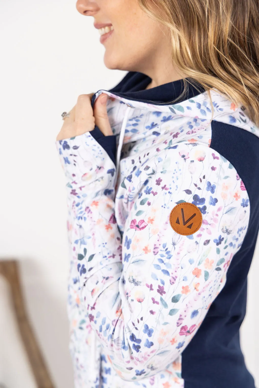 HalfZip Hoodie - Floral Paradise and Navy