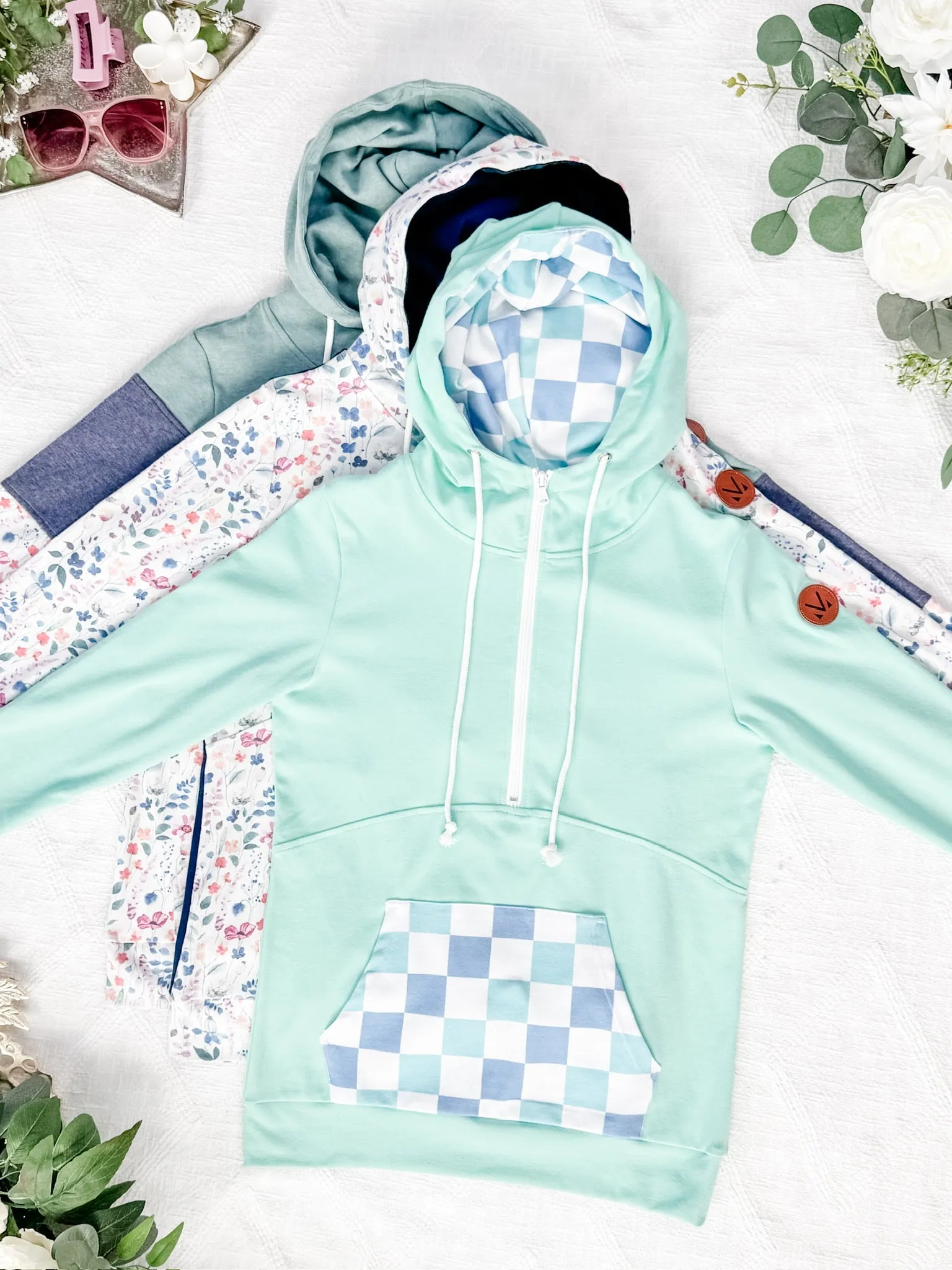 HalfZip Hoodie - Floral Paradise and Navy
