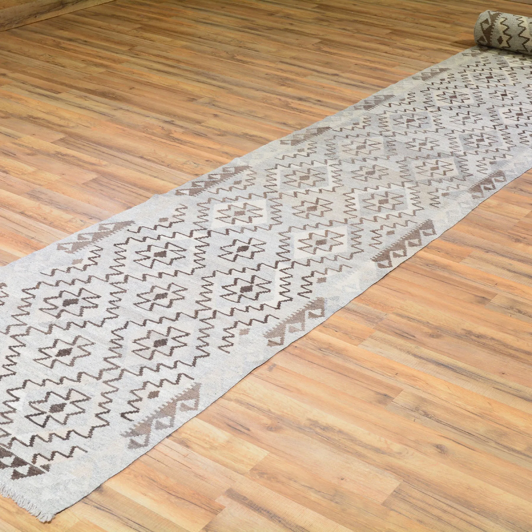 Hand-Woven Flatweave Afghan Kilim Extra Long Runner 100% Wool Rug (Size 2.8 X 32.8) Cwral-7098