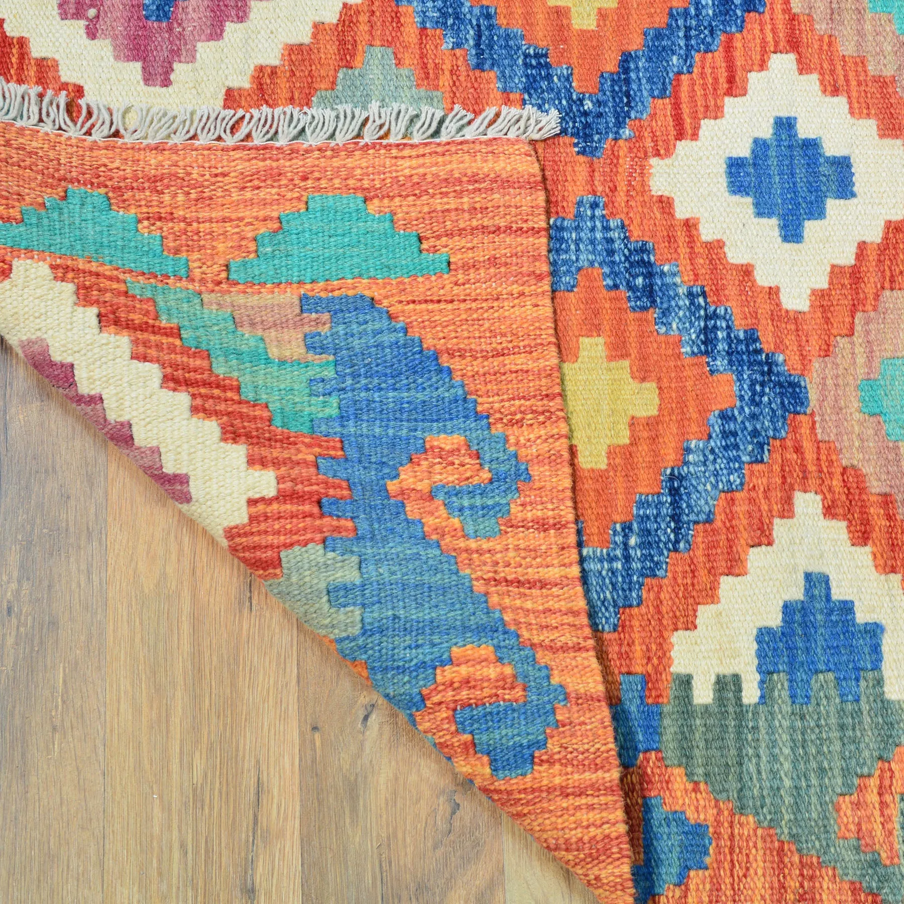 Hand-Woven Flatweave Geometric Design Kilim Handmade 100% Wool (Size 2.9 X 15.9) Cwral-9549