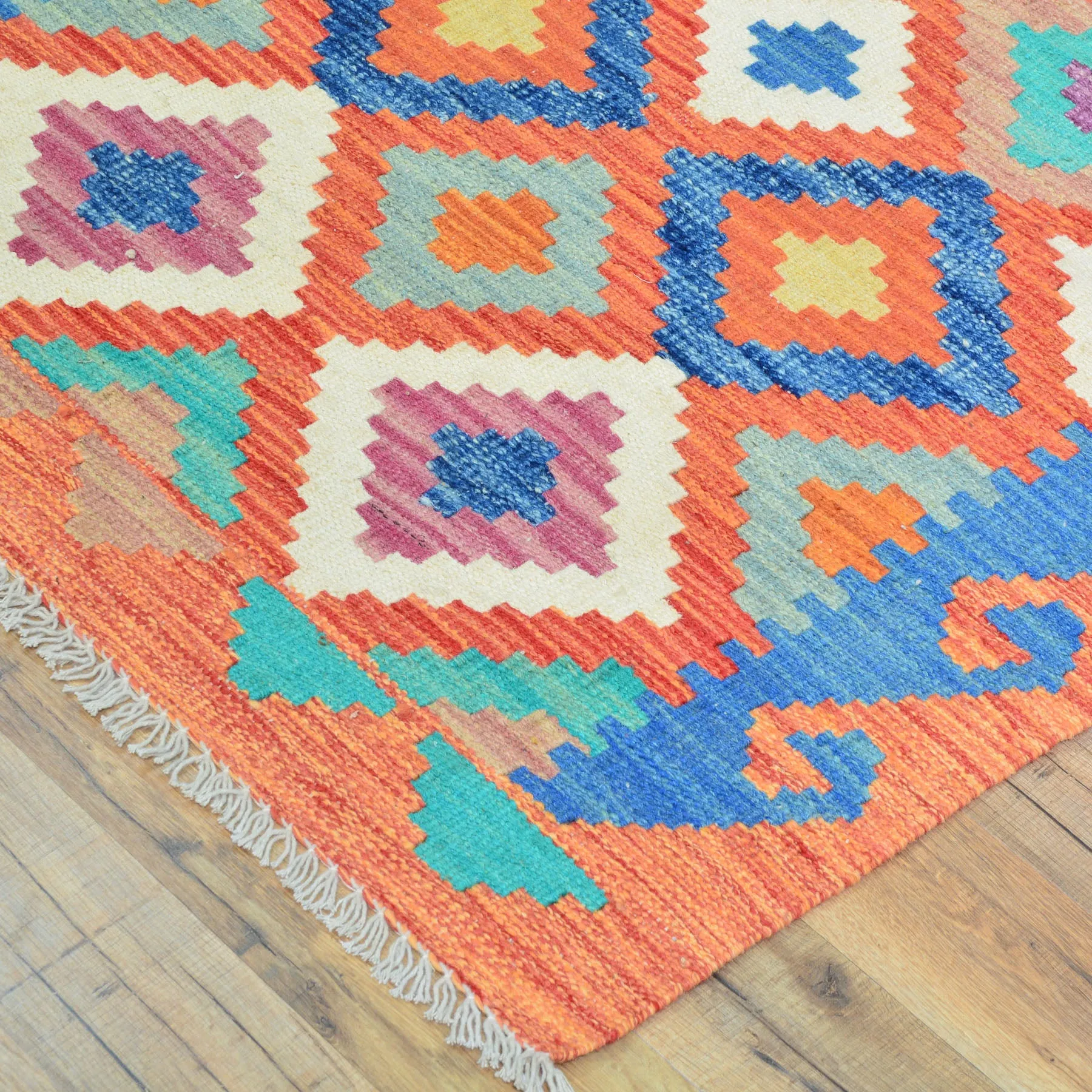 Hand-Woven Flatweave Geometric Design Kilim Handmade 100% Wool (Size 2.9 X 15.9) Cwral-9549