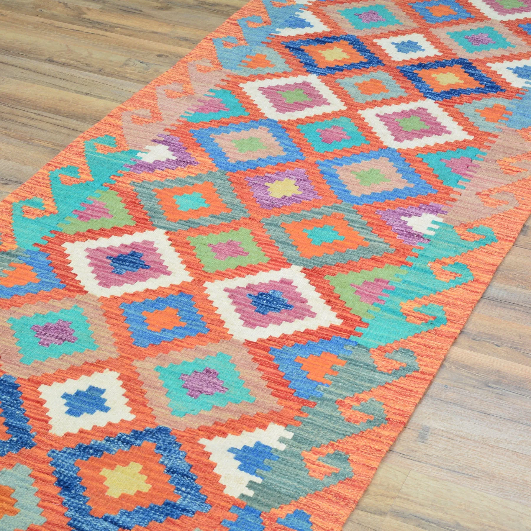 Hand-Woven Flatweave Geometric Design Kilim Handmade 100% Wool (Size 2.9 X 15.9) Cwral-9549
