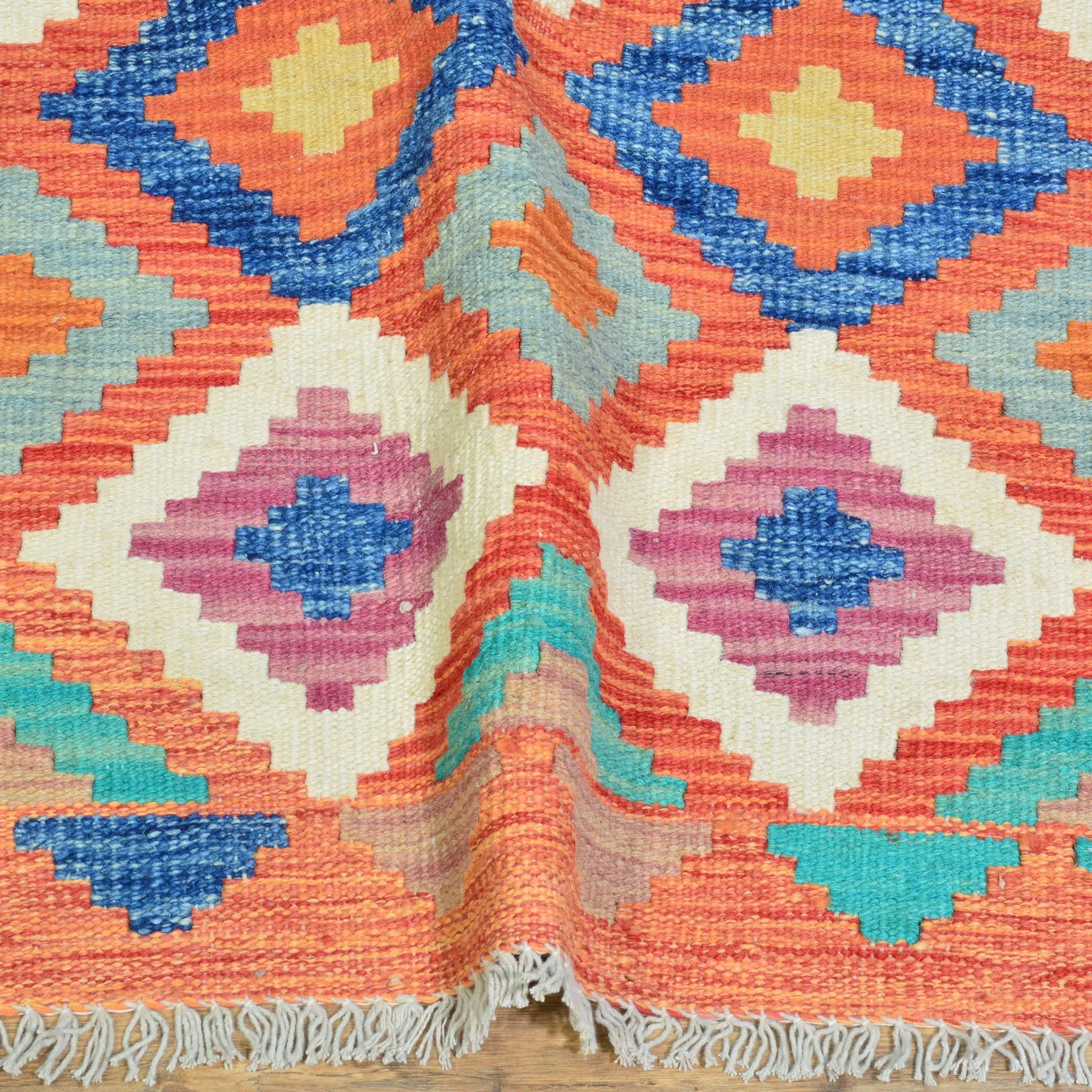 Hand-Woven Flatweave Geometric Design Kilim Handmade 100% Wool (Size 2.9 X 15.9) Cwral-9549