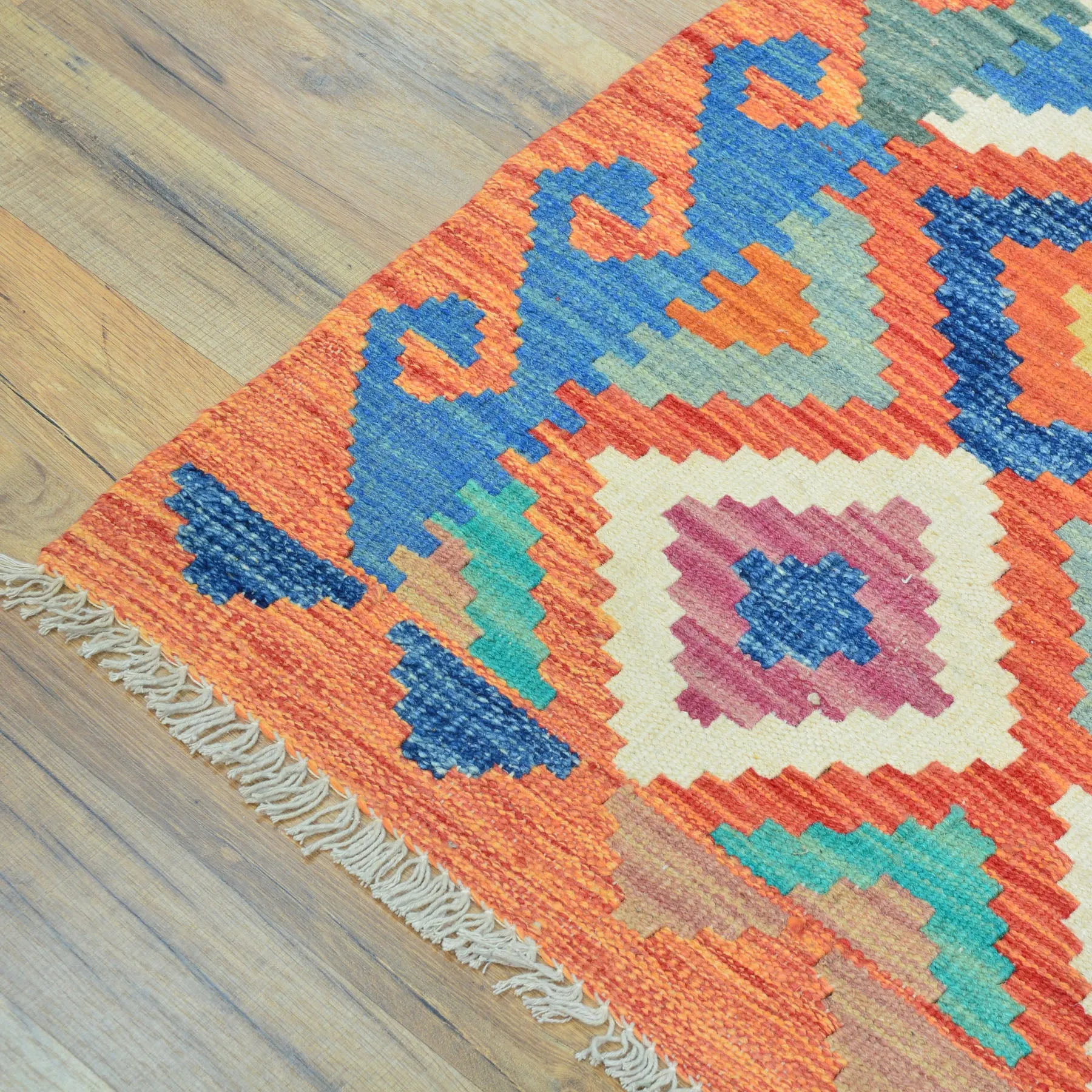 Hand-Woven Flatweave Geometric Design Kilim Handmade 100% Wool (Size 2.9 X 15.9) Cwral-9549