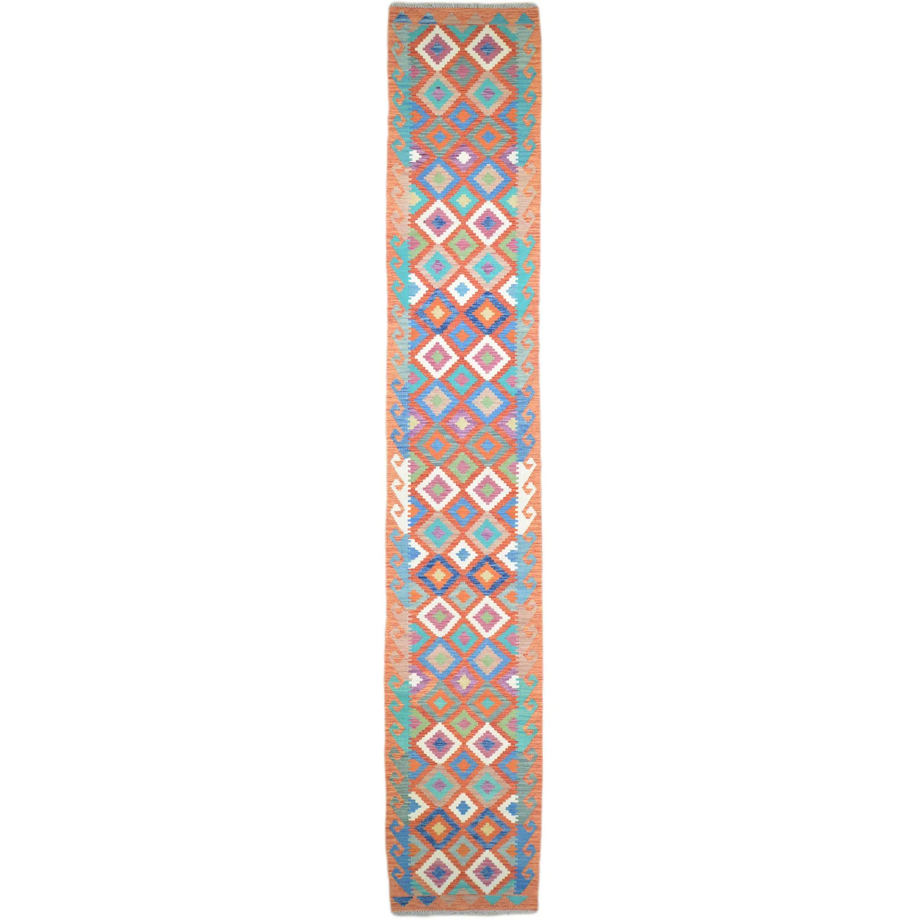 Hand-Woven Flatweave Geometric Design Kilim Handmade 100% Wool (Size 2.9 X 15.9) Cwral-9549