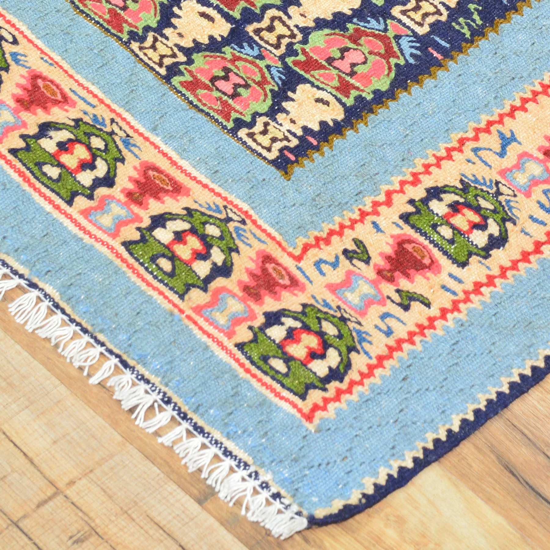 Hand-Woven Persian Sennah Kilim Geometric Design Wool Rug (Size 4.0 X 4.11) Cwral-8592