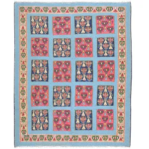 Hand-Woven Persian Sennah Kilim Geometric Design Wool Rug (Size 4.0 X 4.11) Cwral-8592