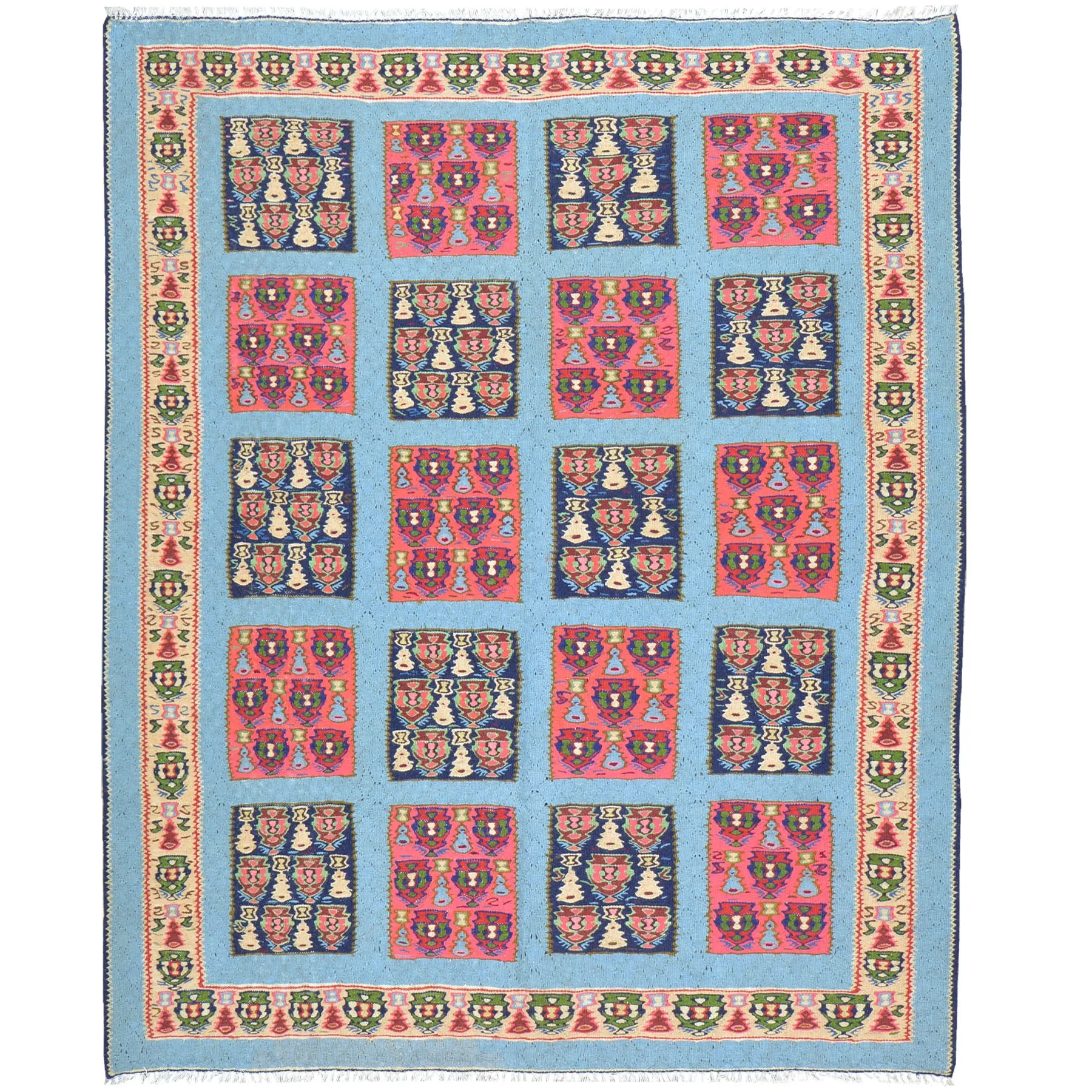 Hand-Woven Persian Sennah Kilim Geometric Design Wool Rug (Size 4.0 X 4.11) Cwral-8592