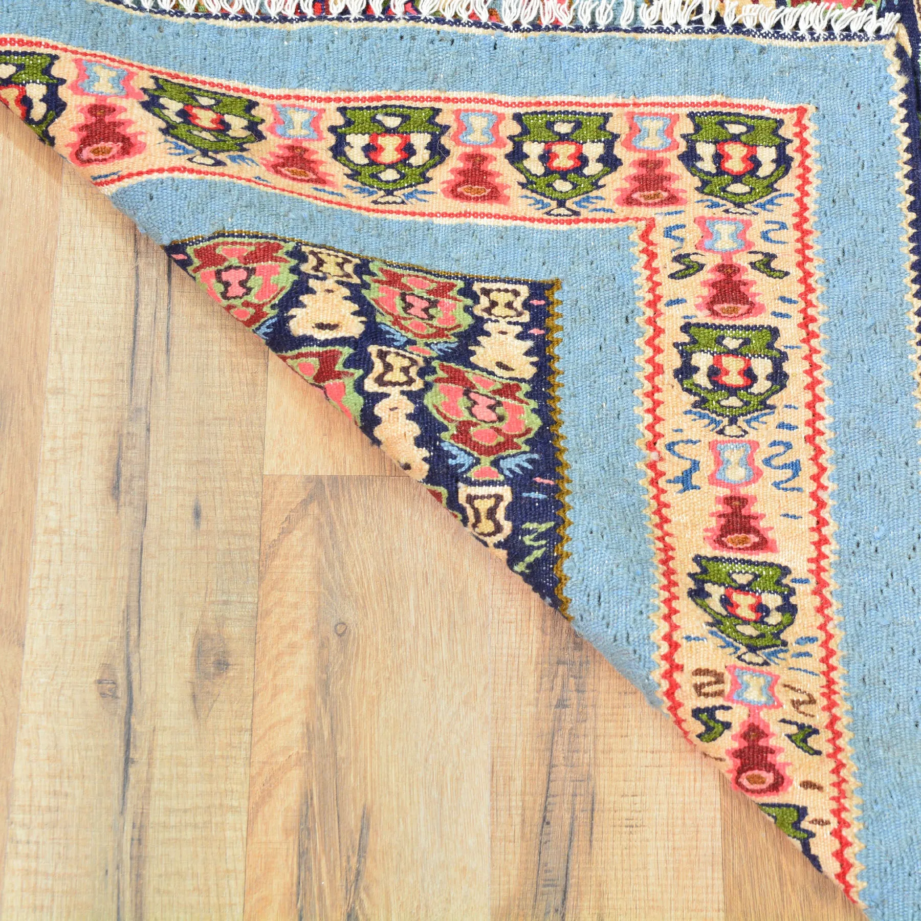 Hand-Woven Persian Sennah Kilim Geometric Design Wool Rug (Size 4.0 X 4.11) Cwral-8592
