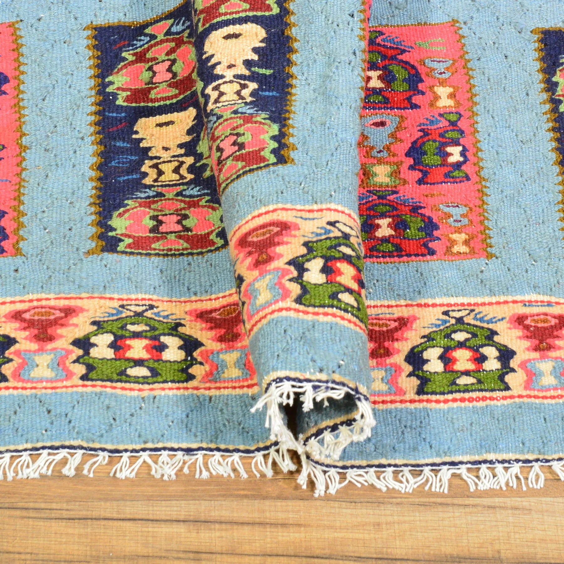 Hand-Woven Persian Sennah Kilim Geometric Design Wool Rug (Size 4.0 X 4.11) Cwral-8592