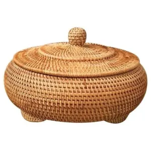 Hand-Woven Round Rattan Storage with Lid