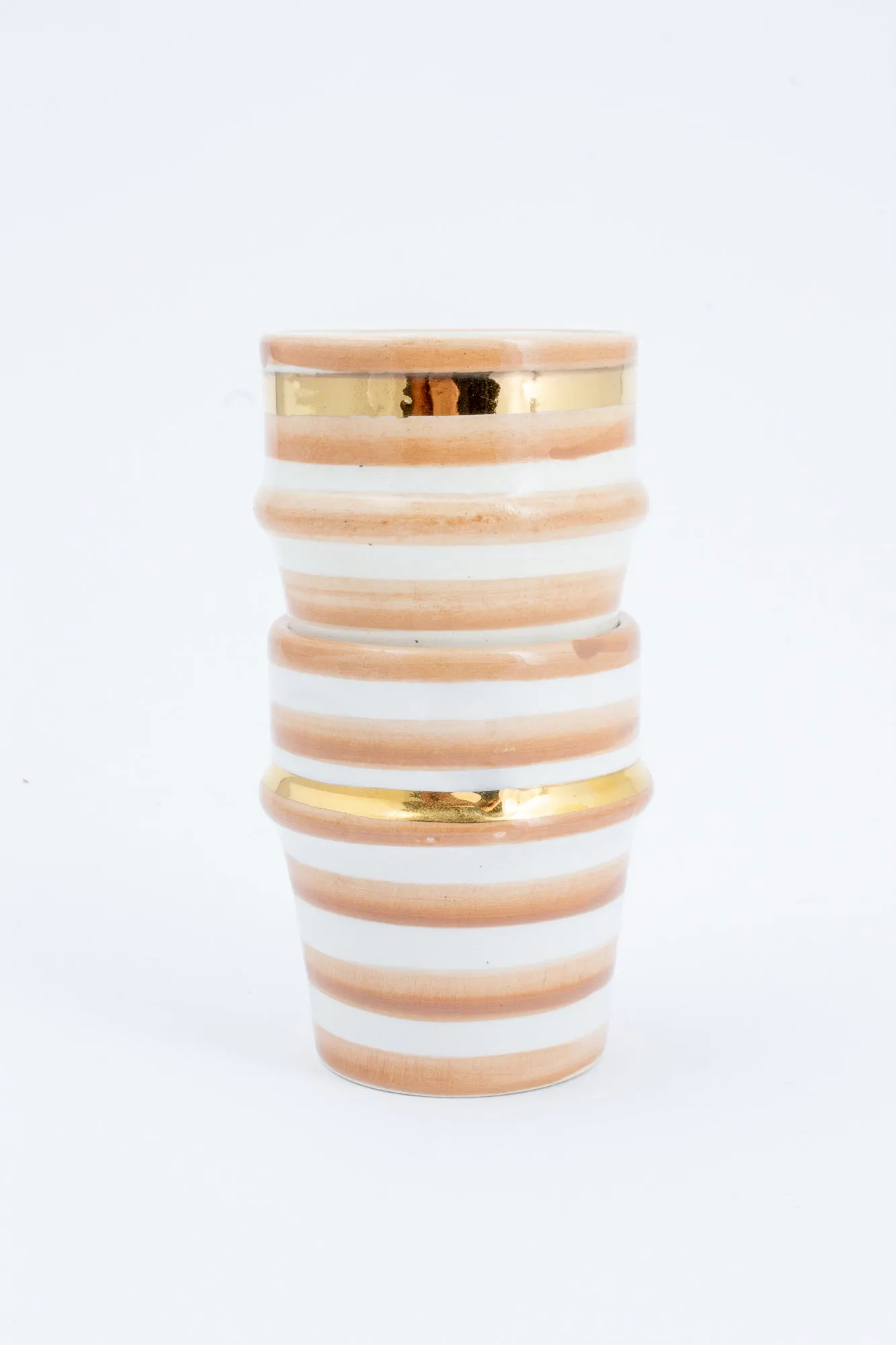Handmade Nude Stripe Glazed Moroccan Espresso Cups with 12K Gold