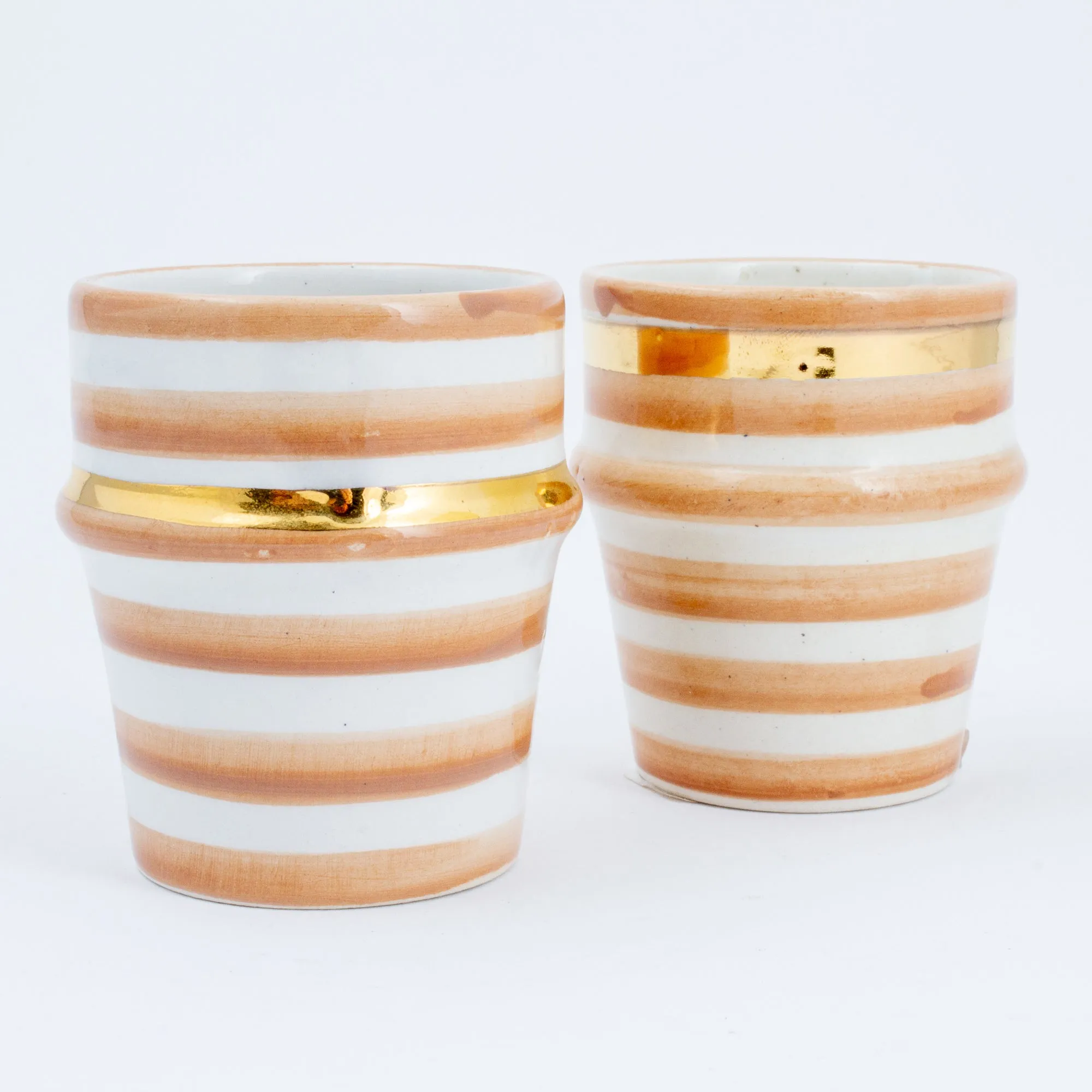 Handmade Nude Stripe Glazed Moroccan Espresso Cups with 12K Gold