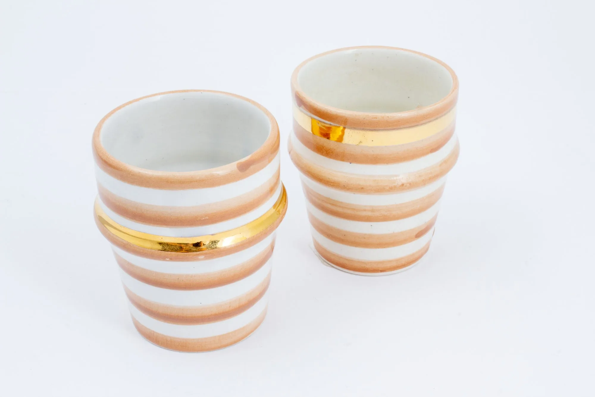 Handmade Nude Stripe Glazed Moroccan Espresso Cups with 12K Gold