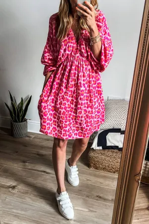 Hazel Leopard 3/4 Puff Sleeve Dress