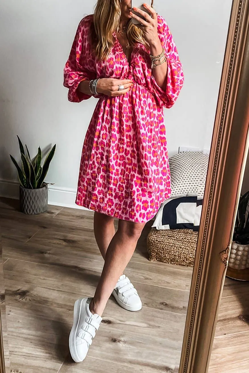 Hazel Leopard 3/4 Puff Sleeve Dress