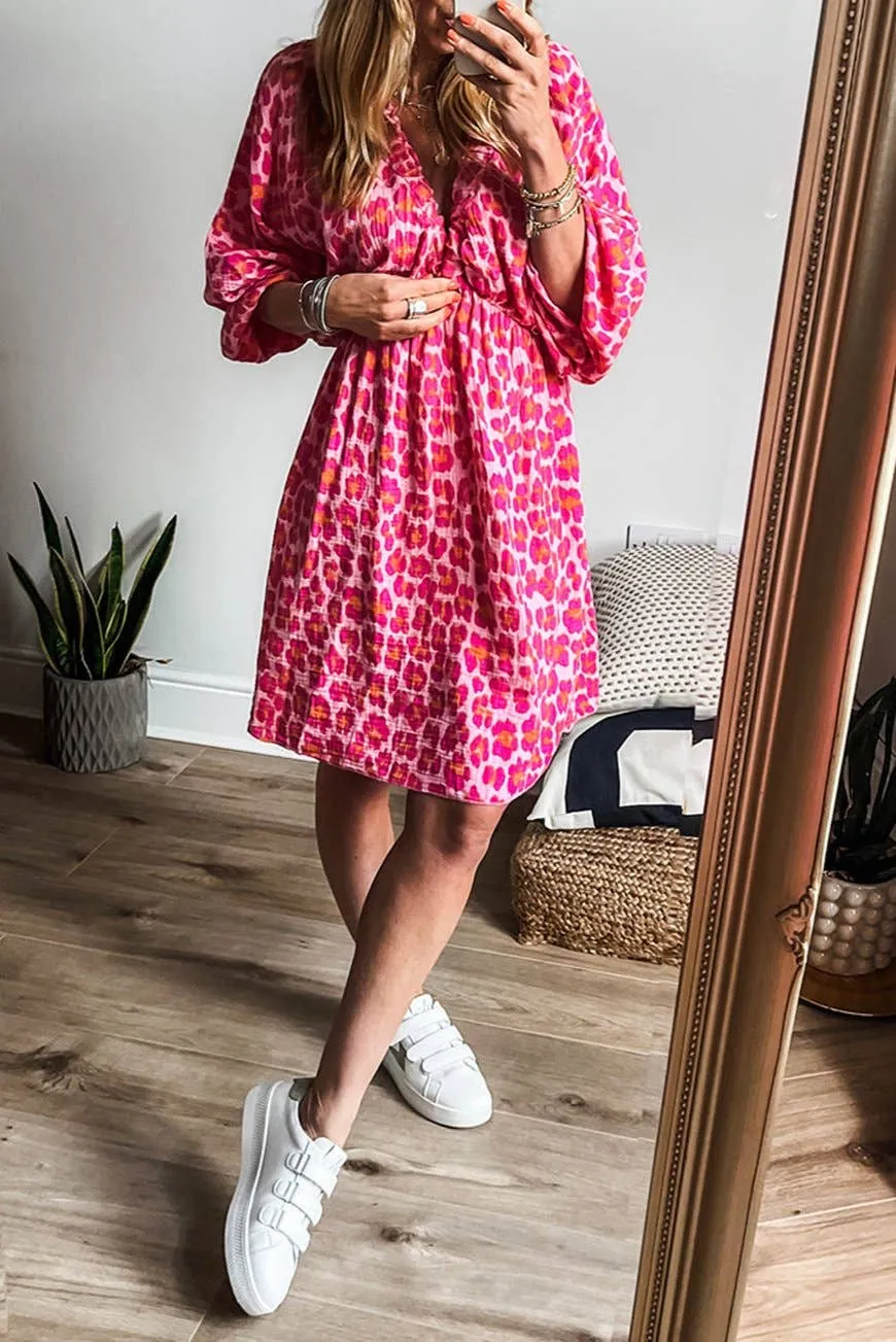 Hazel Leopard 3/4 Puff Sleeve Dress