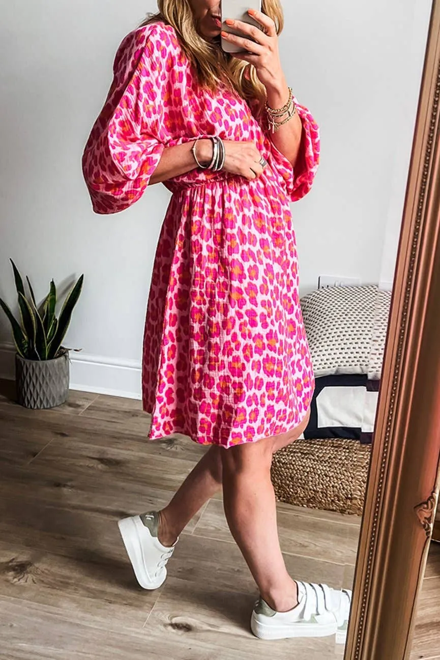 Hazel Leopard 3/4 Puff Sleeve Dress