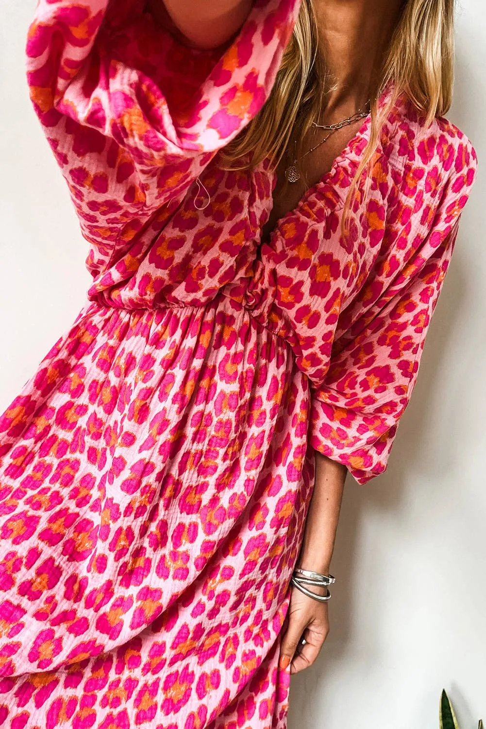Hazel Leopard 3/4 Puff Sleeve Dress