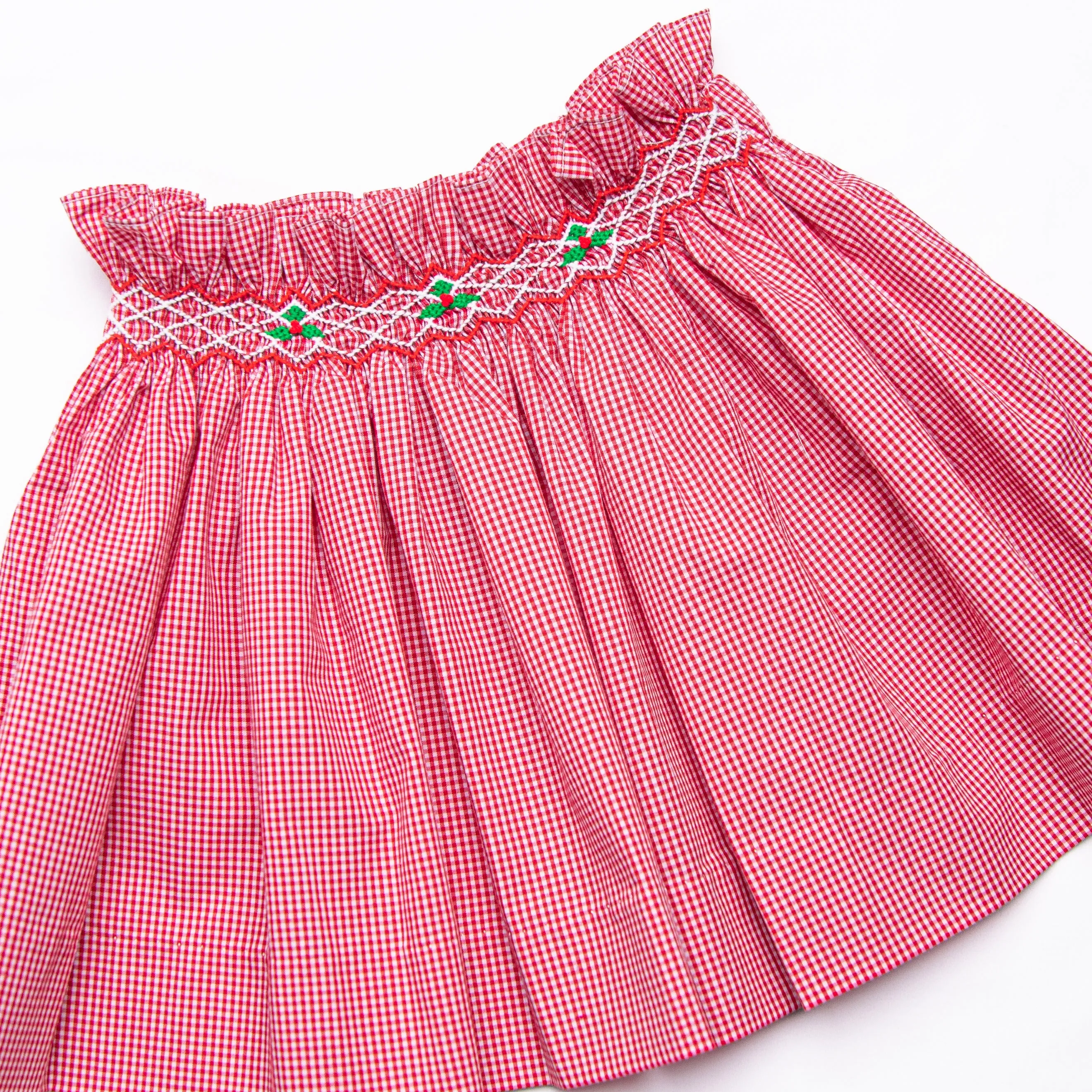 Holiday Holly Smocked Skirt Set, Red