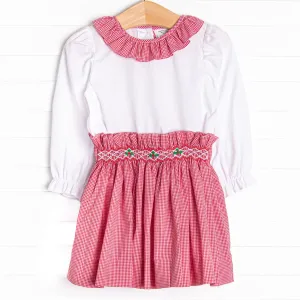 Holiday Holly Smocked Skirt Set, Red