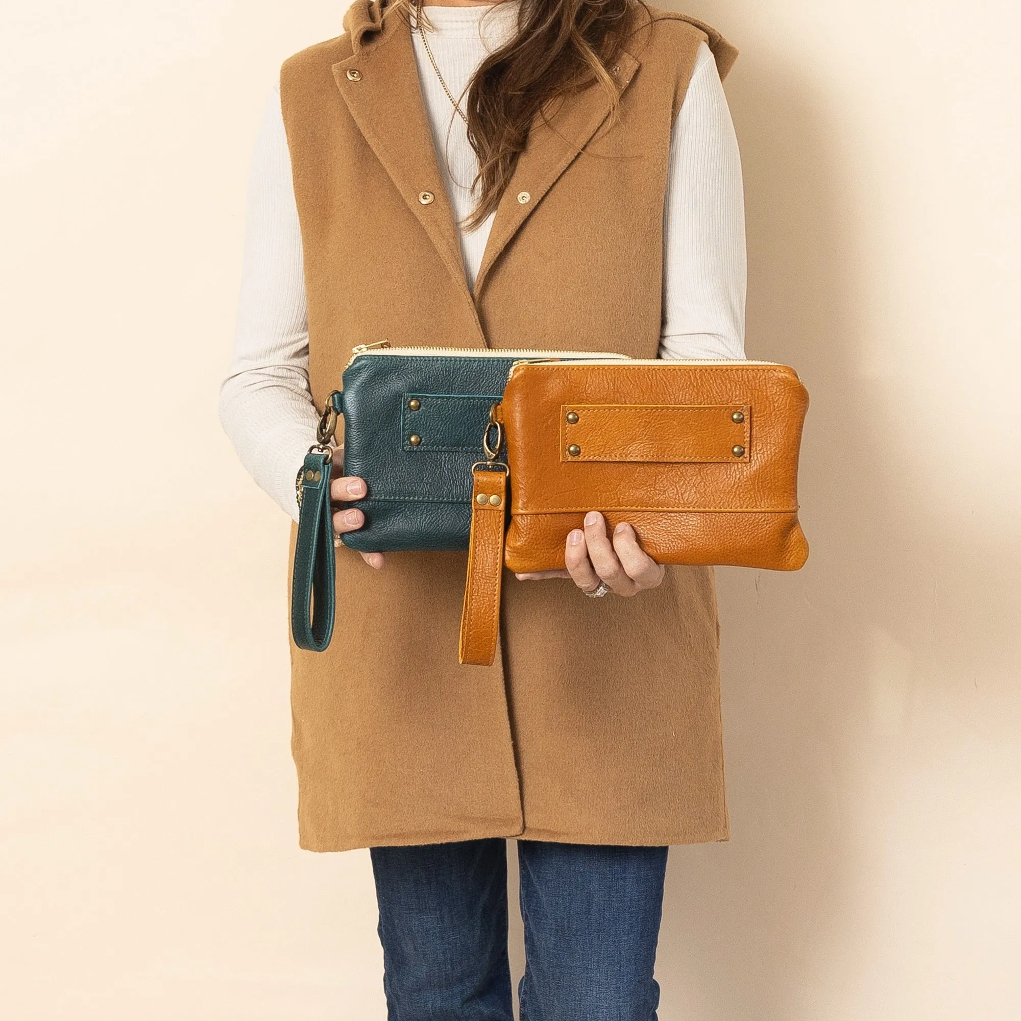 Ivey Wristlet Wallet All Leather Emerald