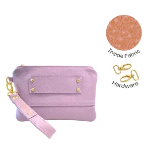 Ivey Wristlet Wallet All Leather Lilac Italian Pebble