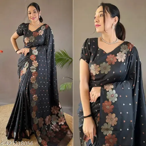 jacquard SAREE Womens Banarasi Silk Saree with Unstitched Blouse Piece Zari Woven Work Sarees