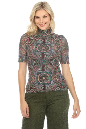 Johnny Was Love Ambrosia Embroidered Mesh Tee Boho Chic L18923
