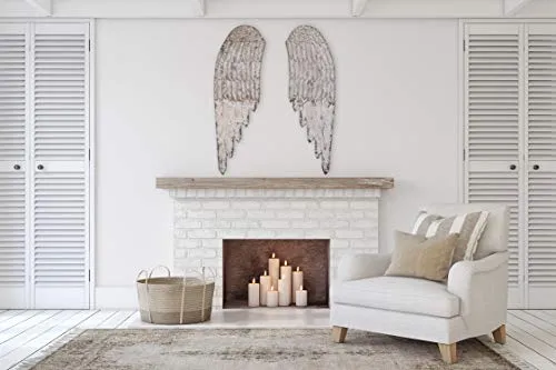 Large Decorative Wood Wall Angel Wings in Distressed Cream by Creative Co-op