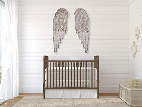 Large Decorative Wood Wall Angel Wings in Distressed Cream by Creative Co-op
