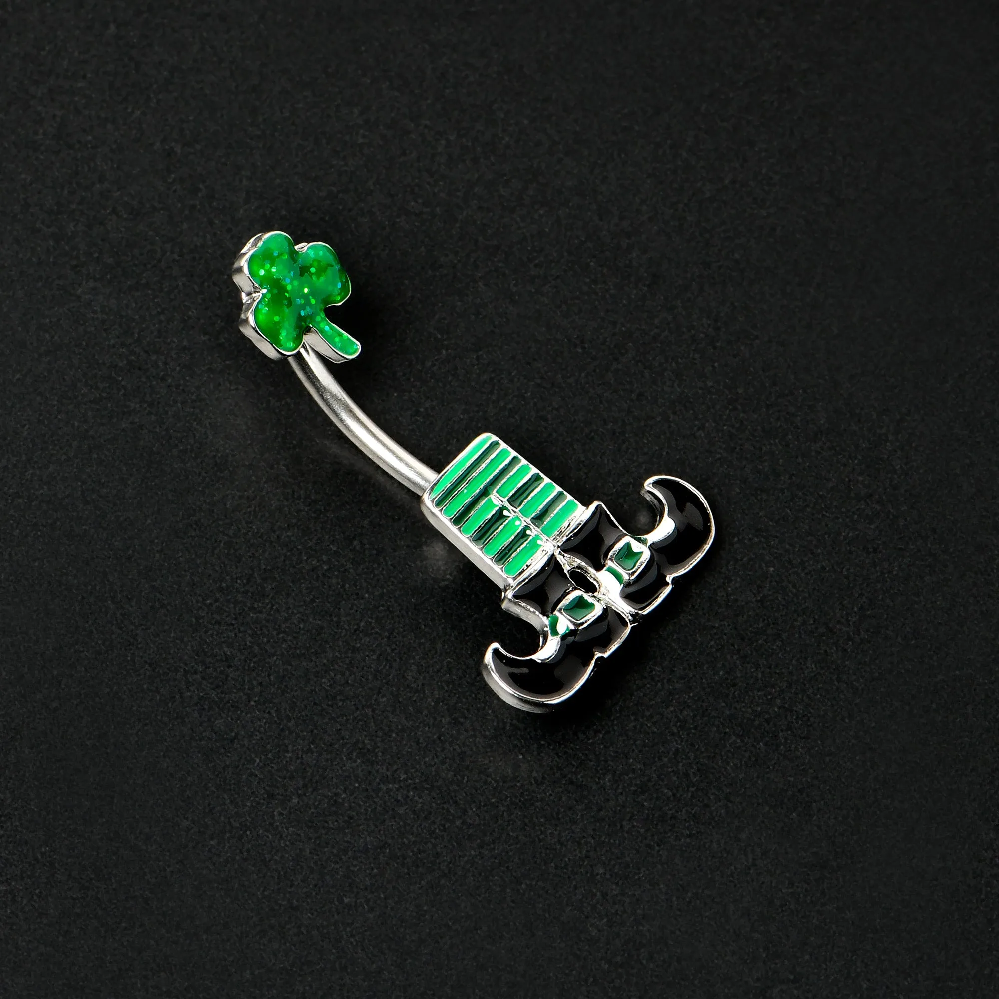 Leprechaun Legs Shamrock St Patricks Double Mount Belly Ring