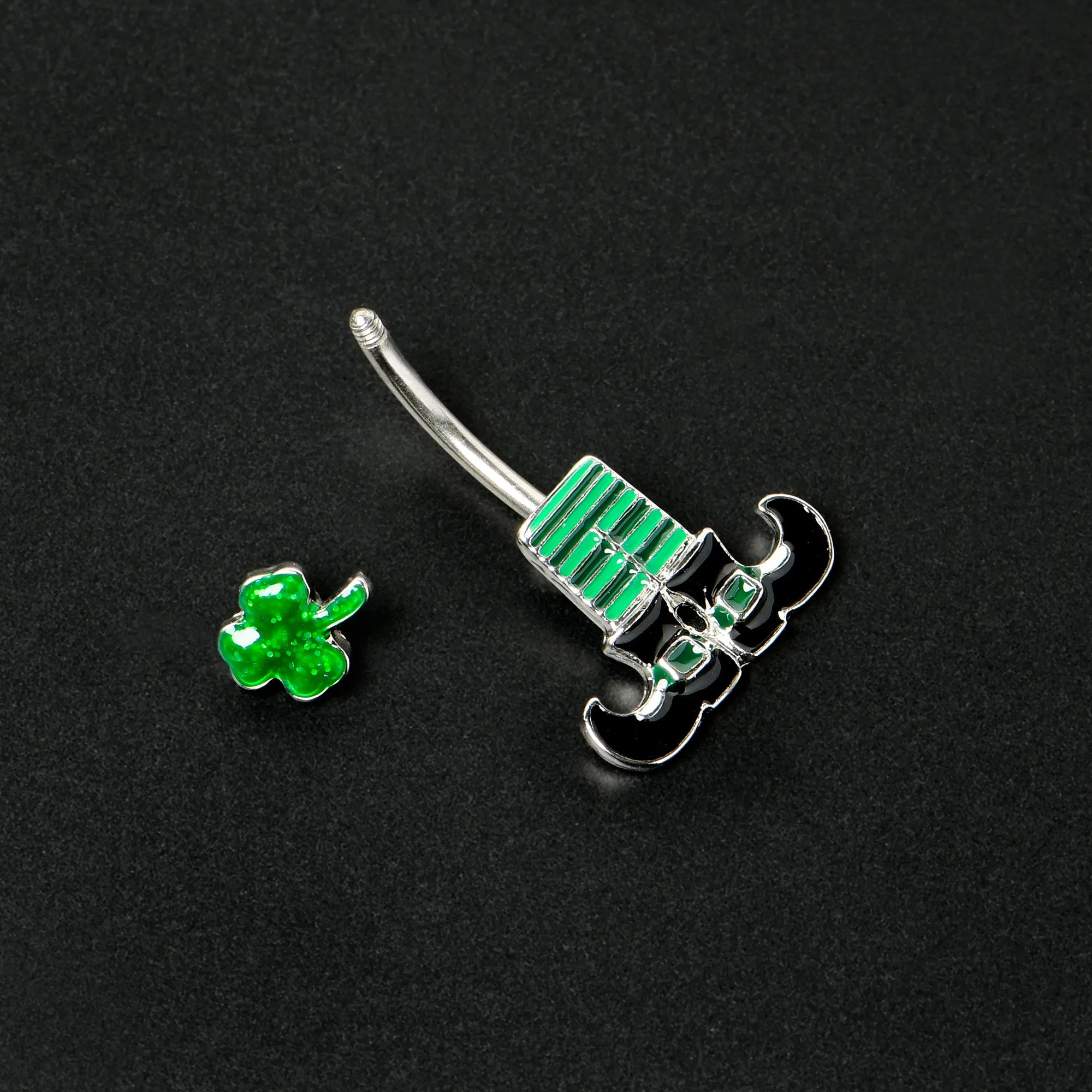 Leprechaun Legs Shamrock St Patricks Double Mount Belly Ring