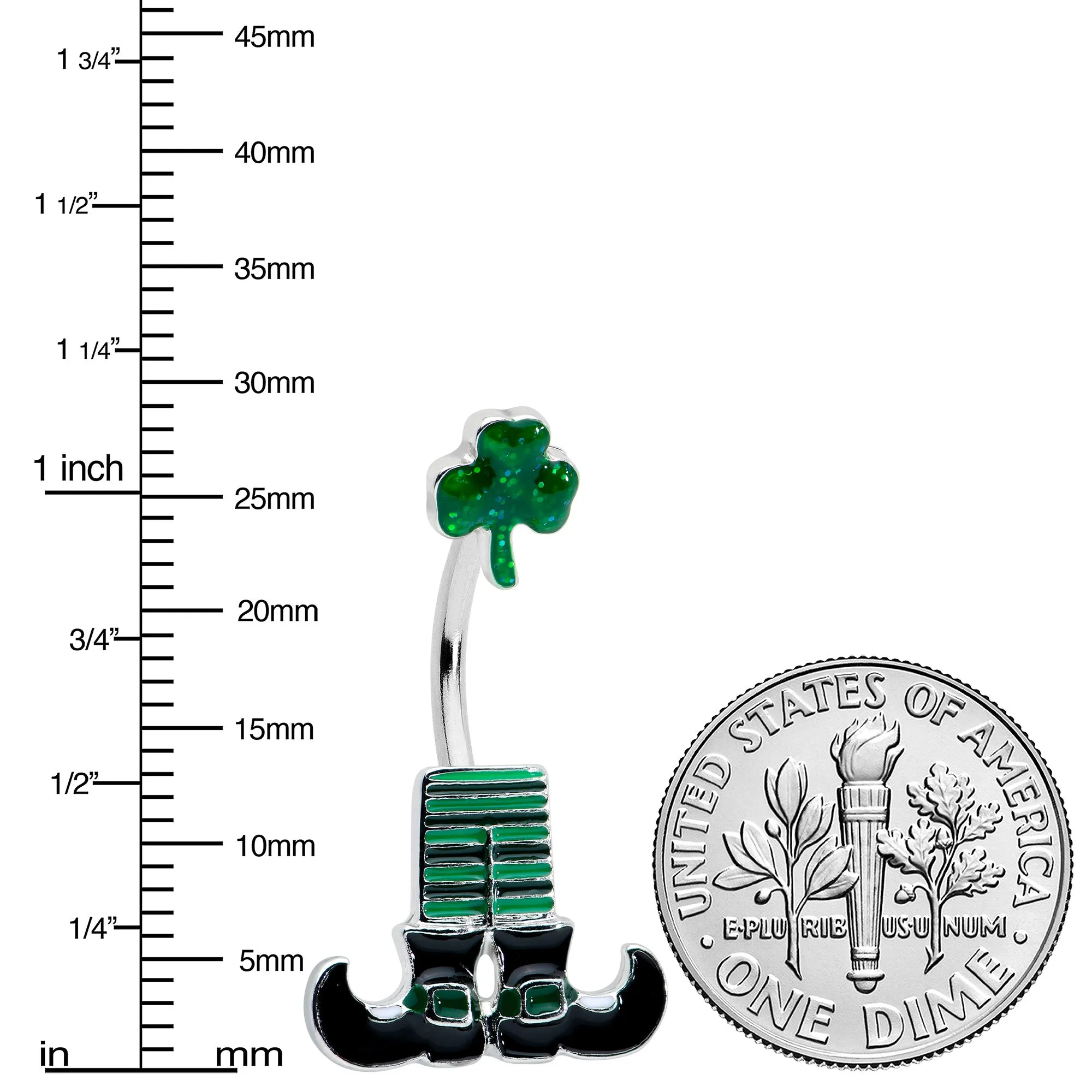 Leprechaun Legs Shamrock St Patricks Double Mount Belly Ring