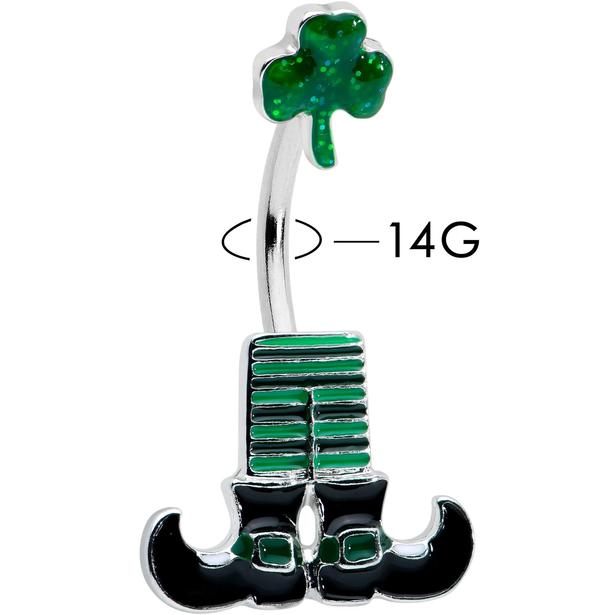 Leprechaun Legs Shamrock St Patricks Double Mount Belly Ring